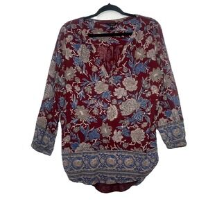 Lucky Brand Long Sleeve Red Floral Woman's Blouse Size‎ L/G